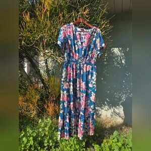 Floral Blue and Pink Maxi Dress